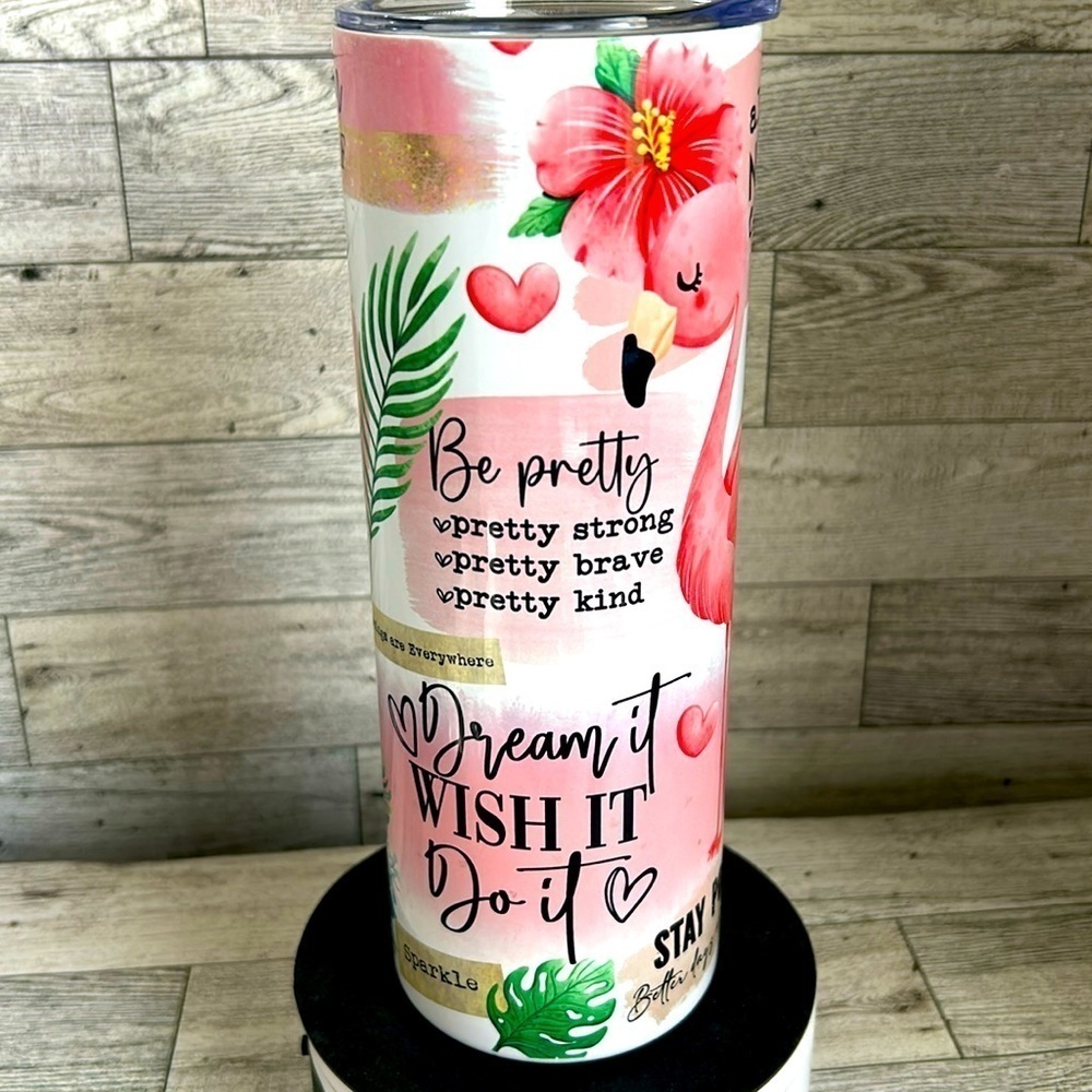 Flamingos with Positive Affirmations Stainless Steel 20oz Tumbler
